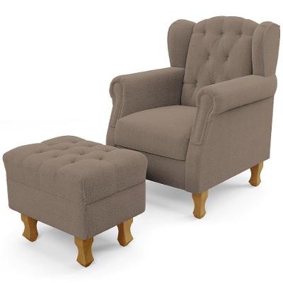 Poltrona De Amamentação Yara P02 Com Puff Paris Tecido Bege Impermeável Bege Lyam Decor