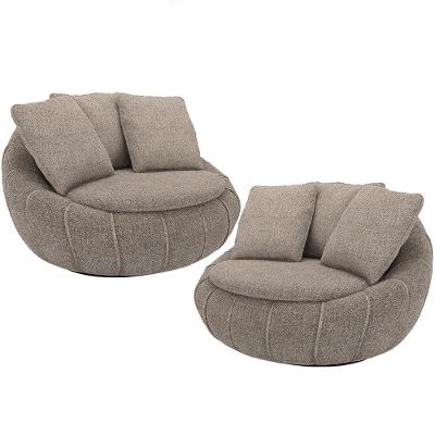 Kit 2 Poltronas Giratórias Kira M03 Bouclê Bege Escuro Lyam Decor