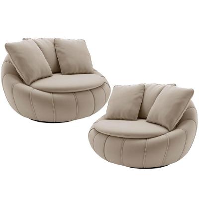 Kit 2 Poltronas Giratórias Kira M03 Veludo Bege Lyam Decor
