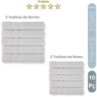 Kit 10 Toalhas Felpuda E Macias 5 Toalhas Banho E 5 Toalhas Rosto 100% Algodão Beka Luxo Branco - 4