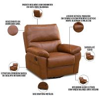 Poltrona Do Papai Reclinável Elétrica E Giratória Oliver D06 Couríssimo Camel - Lyam Decor