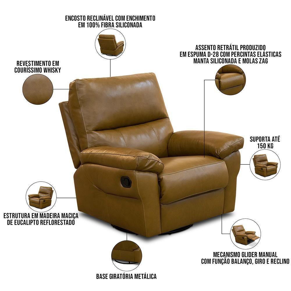 Poltrona Do Papai Reclinável E Giratória Oliver D06 Couríssimo Whisky - Lyam Decor - 4