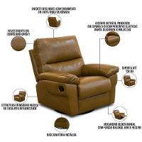 Poltrona Do Papai Reclinável E Giratória Oliver D06 Couríssimo Whisky - Lyam Decor