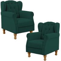 Kit 02 Poltronas Decorativa Para Sala De Estar Yara P02 Bouclê Verde - Lyam Decor - 1