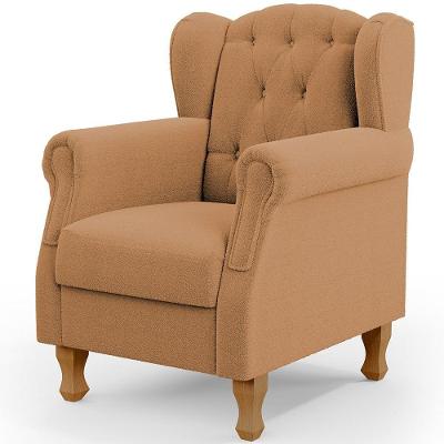 Poltrona Decorativa Yara P02 Para Sala De Estar Bouclê Mostarda Lyam Decor