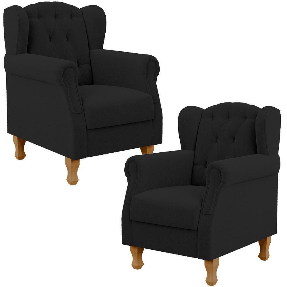 Kit 02 Poltronas Decorativa Para Sala De Estar Yara P02 Bouclê Preto - Lyam Decor - 1