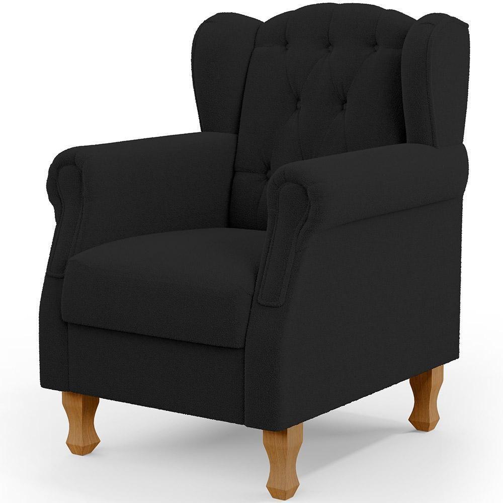 Kit 02 Poltronas Decorativa Para Sala De Estar Yara P02 Bouclê Preto - Lyam Decor - 5