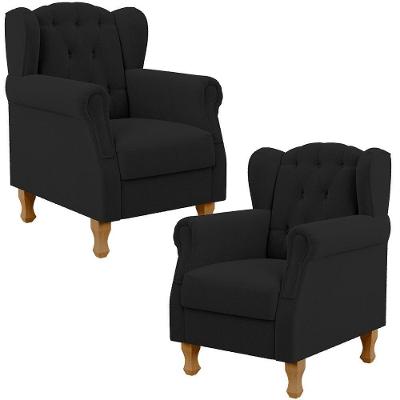 Kit 2 Poltronas Decorativas Yara P02 Bouclê Preto Lyam Decor