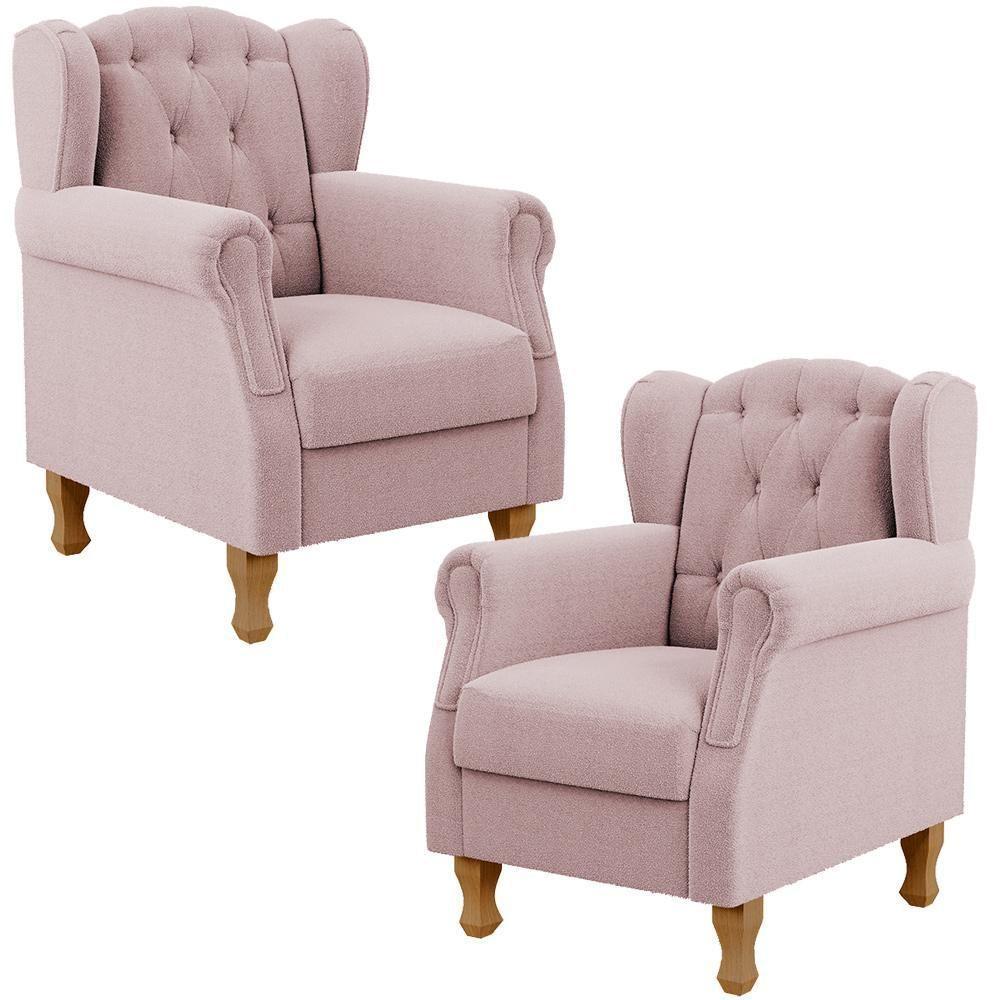 Kit 02 Poltronas Decorativa Para Sala De Estar Yara P02 Bouclê Rosê - Lyam Decor - 1