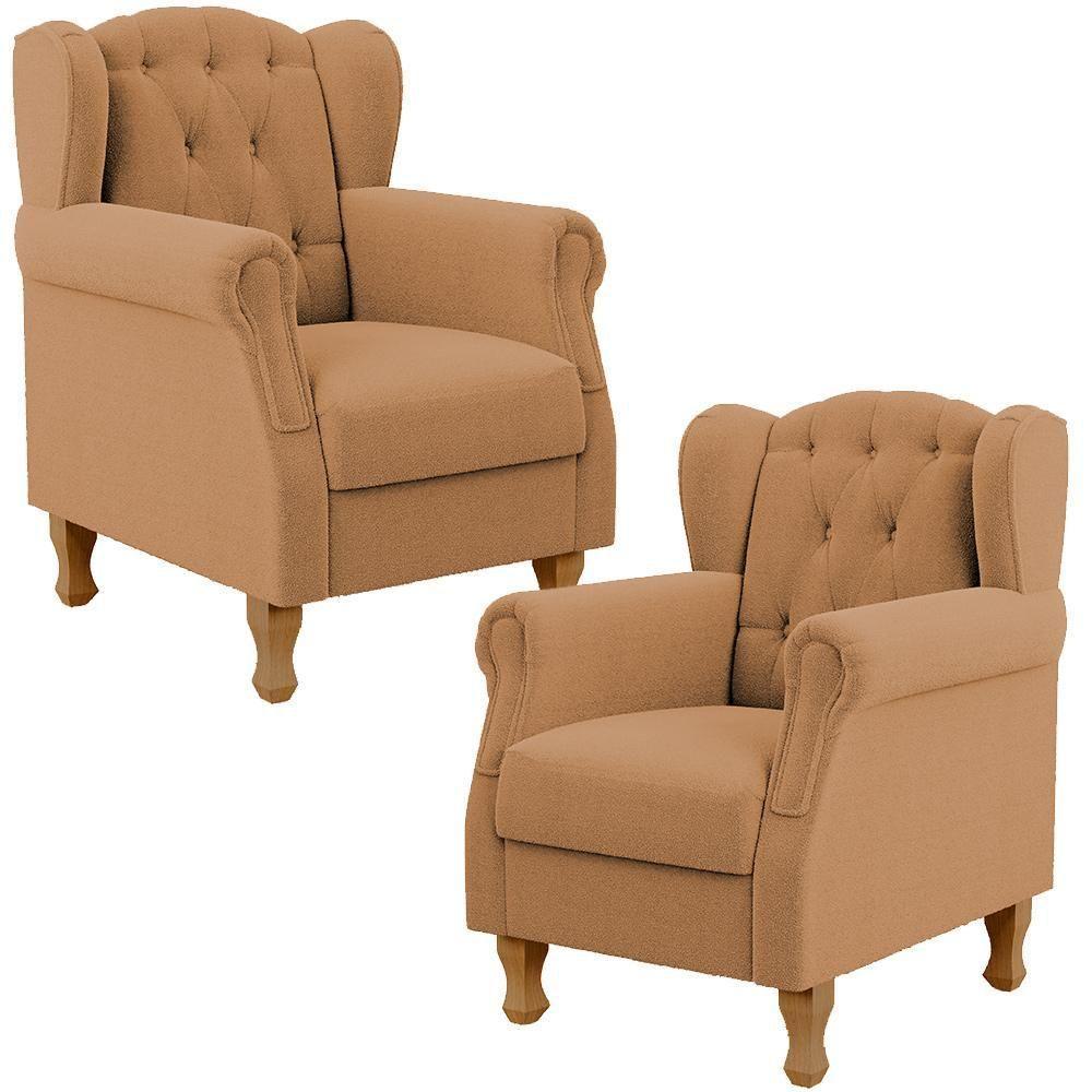 Kit 02 Poltronas Decorativa Para Sala De Estar Yara P02 Bouclê Mostarda - Lyam Decor - 1