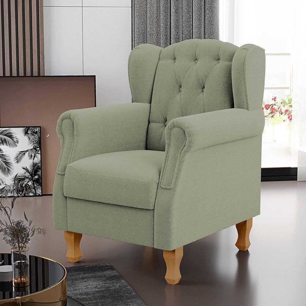 Poltrona Decorativa Para Sala De Estar Yara P02 Bouclê Oliva - Lyam Decor - 5