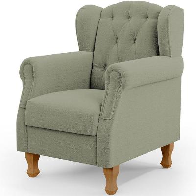 Poltrona Decorativa Yara P02 Bouclê Oliva Verde Lyam Decor