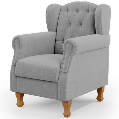 Poltrona Decorativa Yara P02 Bouclê Cinza Lyam Decor