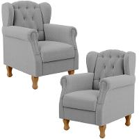 Kit 02 Poltronas Decorativa Para Sala De Estar Yara P02 Bouclê Cinza - Lyam Decor - 1