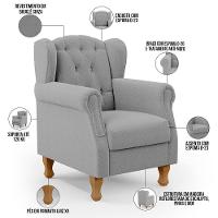 Kit 02 Poltronas Decorativa Para Sala De Estar Yara P02 Bouclê Cinza - Lyam Decor - 7