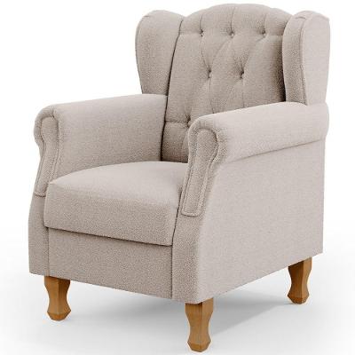 Poltrona Decorativa Yara P02 Para Sala de Estar Bouclé Creme Lyam Decor