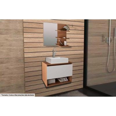 Conjunto de Banheiro Armário c/ Espelho BN3608 e Balcão Suspenso BN3606 s/Cuba Pia 60cm cor Amêndoa - Tecno Mobili