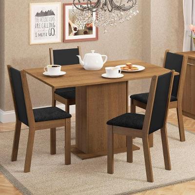 Conjunto de Jantar Talita 4 Lugares Tampo em MDP com Cadeiras Suede Rustic Preto