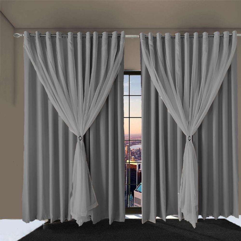 Cortina Sala E Quarto 8,50x2,30 Tecido Blackout Ana Cinza - 4