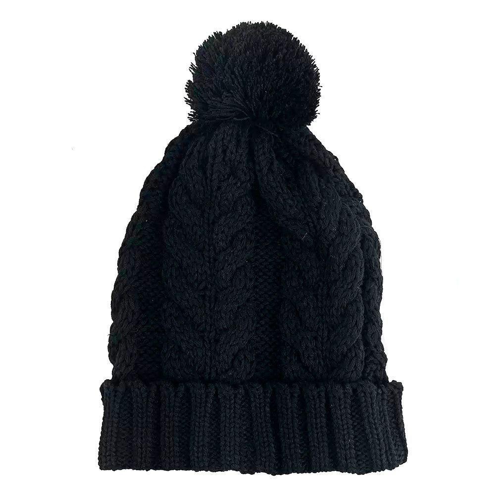 Touca De Frio Com Pompom Preta Gorro De Lã Tricot Inverno - 1