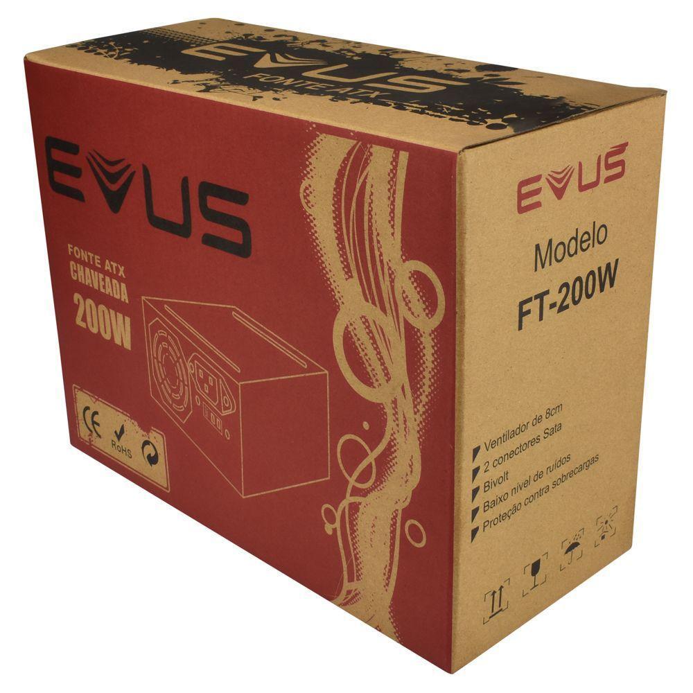 Fonte Evus Ft-200w Atx 200w Real 20-24p 3 Sata Com Cabo - 2