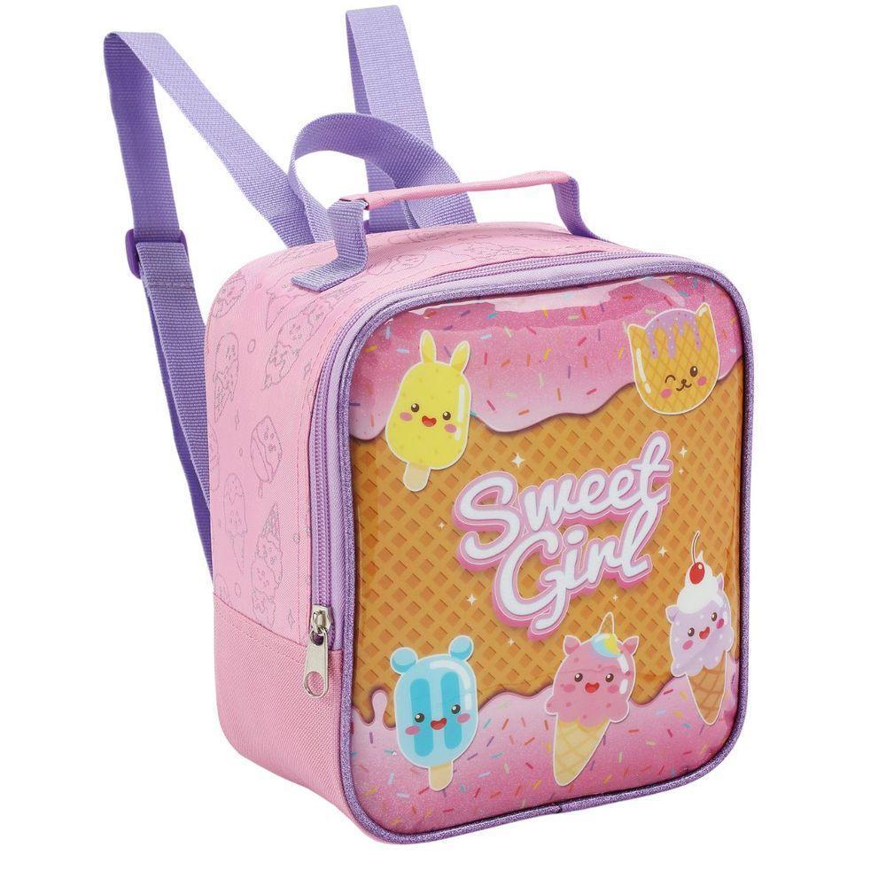 Kit Mochila Rodinha Lancheira Estojo Duplo Menina Escolar Infantil Sweet Girl Sorvete Rosa Seanite - 3