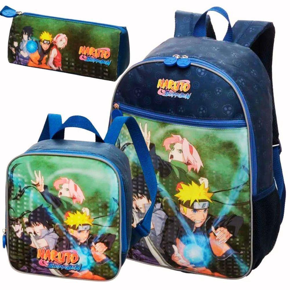 Kit Mochila Costas Lancheira Estojo Escolar Infantil Menino Naruto Shippuden Time 7 - 1