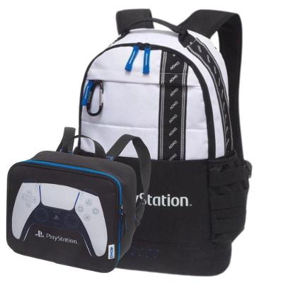 Kit Mochila Costas Juvenil Lancheira Escolar Infantil Menino Playstation Game Dual Pacific