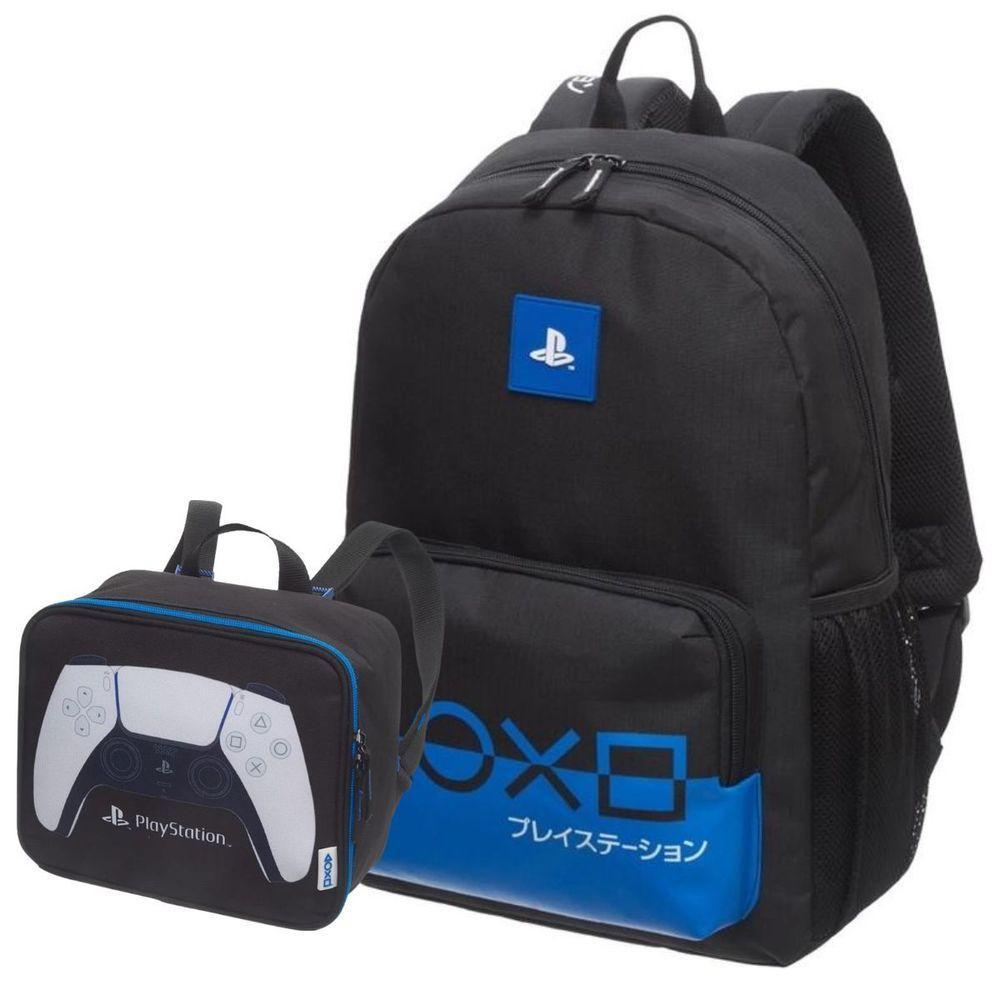 Kit Mochila Costas Lancheira Térmica Infantil Escolar Menino Playstation Game Blue Pacific - 1