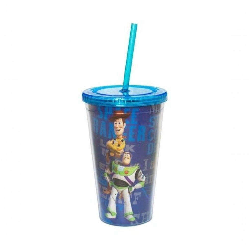 Copo Com Canudo Toy Story 450ml Azul - Disney - 1