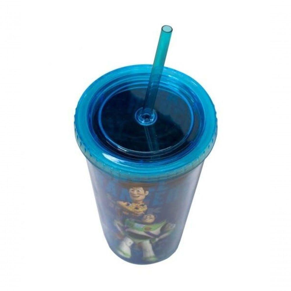 Copo Com Canudo Toy Story 450ml Azul - Disney - 4