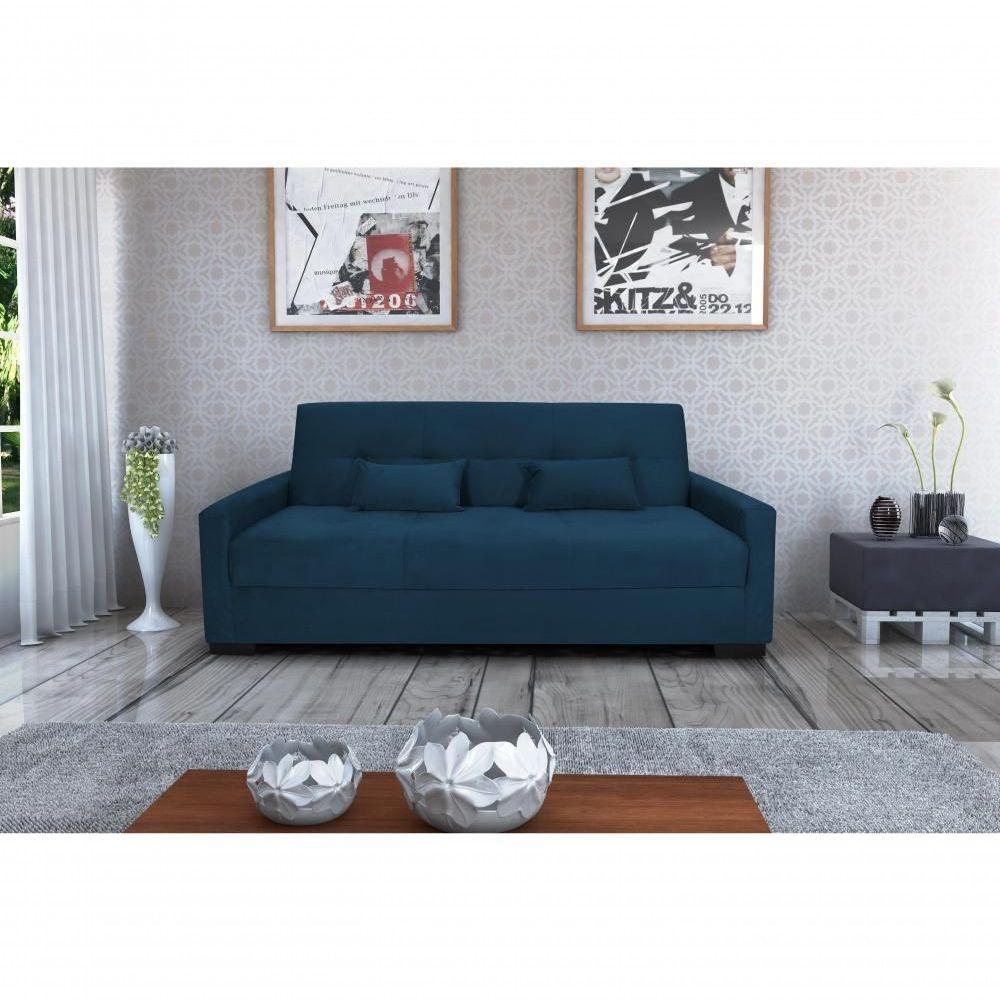 Sofá Cama Lavínia 3 Lugares Suede Azul Matrix - 3