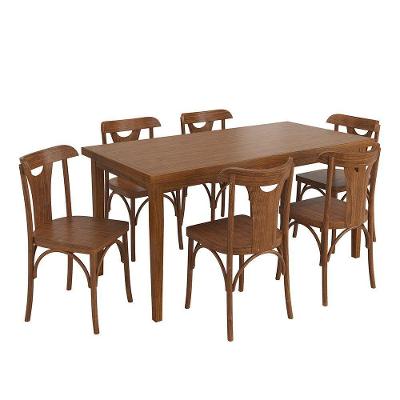 Conjunto Sala De Jantar E Cozinha Com 6 Cadeiras Y Madeira Maciça Amêndoa
