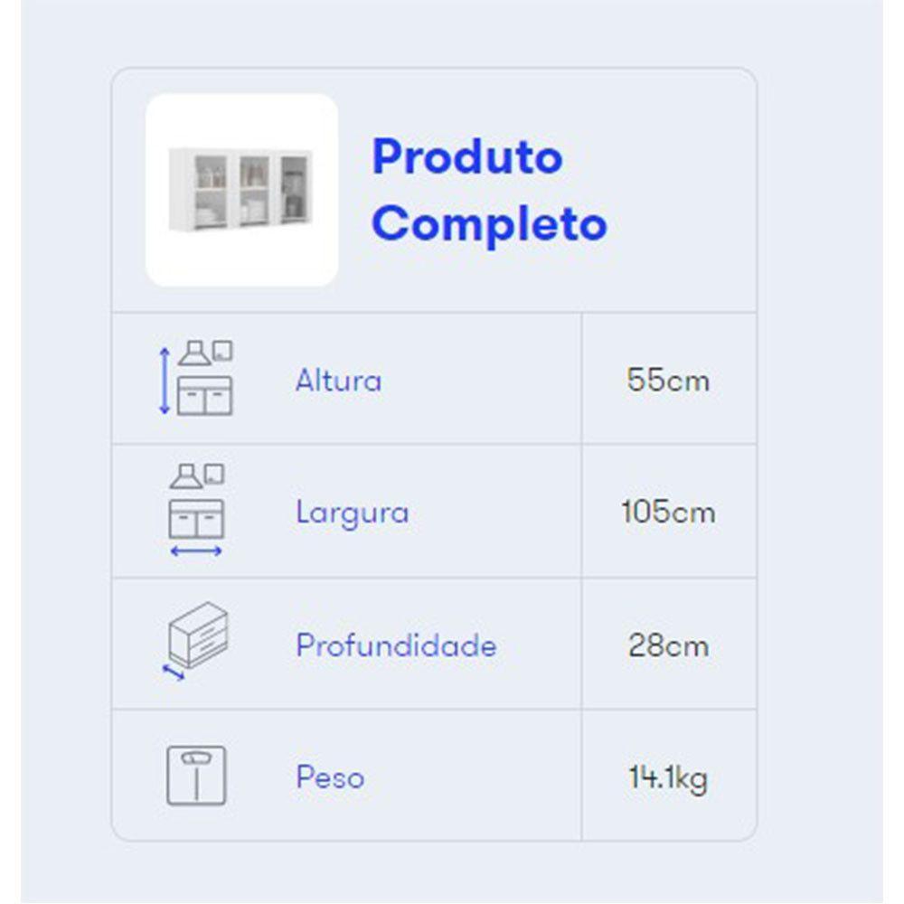 Armário Aéreo Florença 105cm Com 3 Portas Itatiaia Branco - 2
