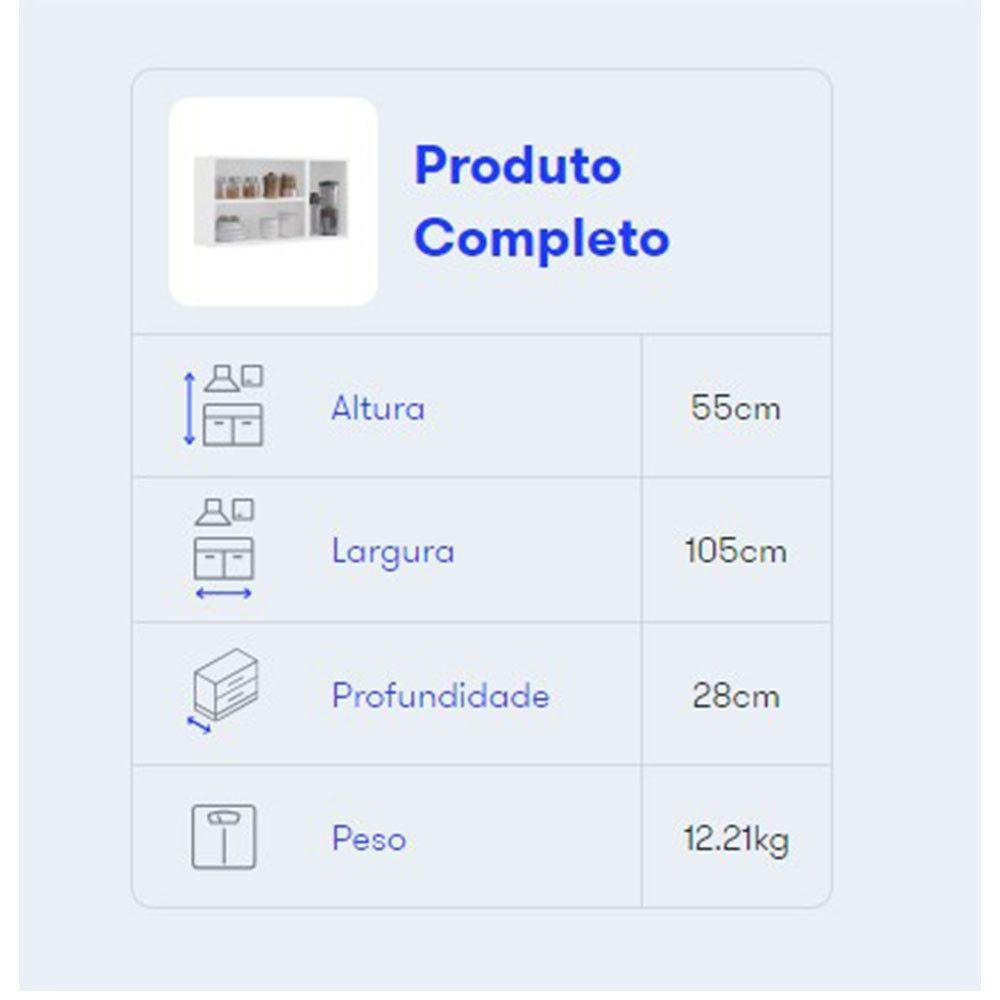 Armário Aéreo Florença 105cm Com 3 Portas Branco Itatiaia Branco - 2