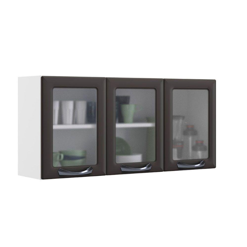 Armário Aéreo New Premium 120cm 3 Portas Com Vidro Itatiaia Grafite - 1