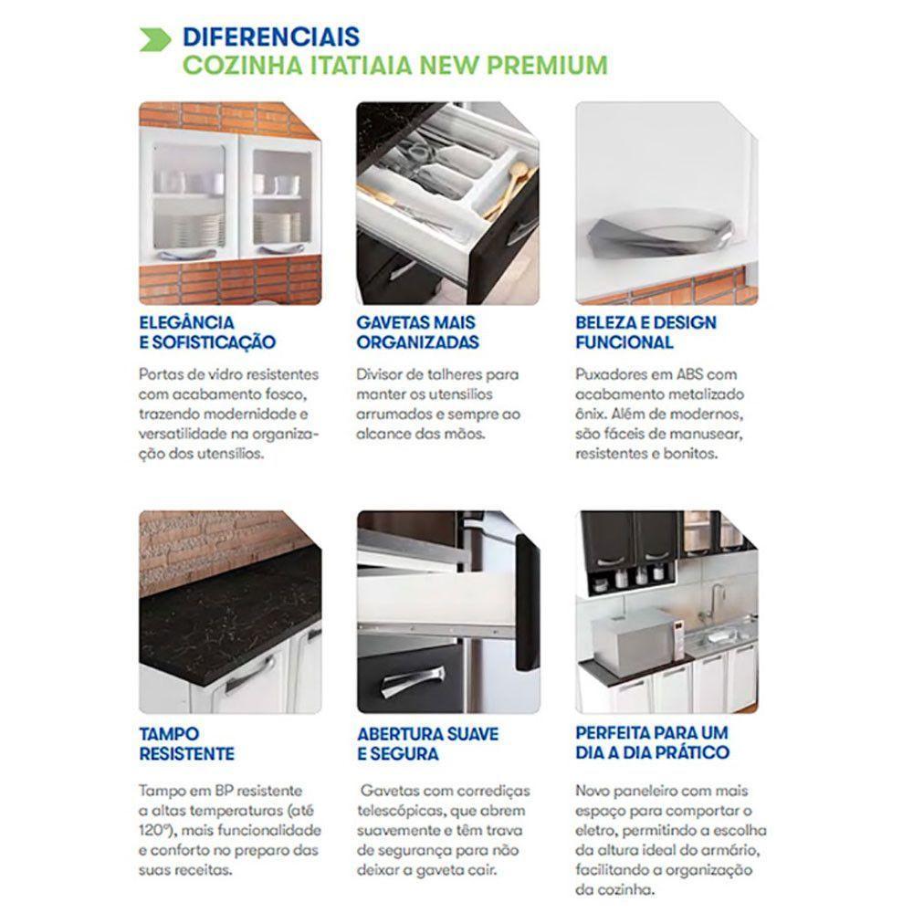 Armário Aéreo New Premium 120cm 3 Portas Com Vidro Itatiaia Grafite - 2