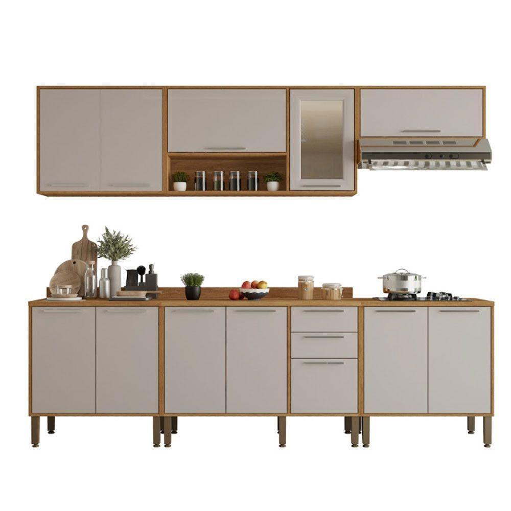 Cozinha Compacta Cooktop 12 Portas 2 Gavetas Paris Sallêto Cinamomo Com Off White - 1