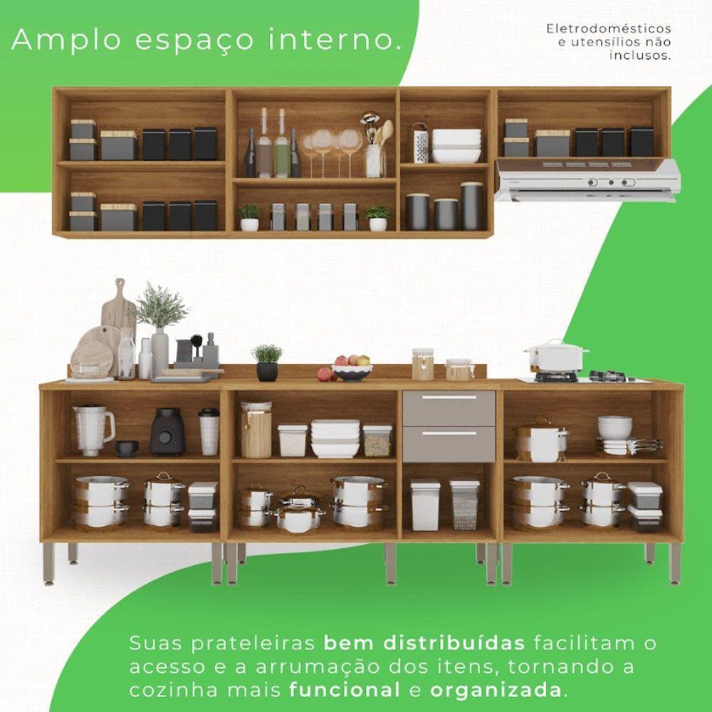 Cozinha Compacta Cooktop 12 Portas 2 Gavetas Paris Sallêto Cinamomo Com Off White - 9