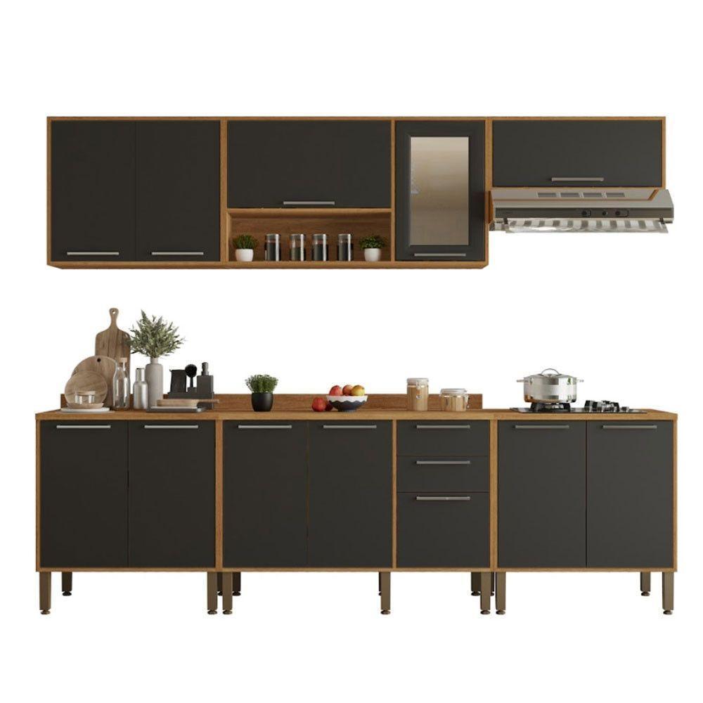 Cozinha Compacta Cooktop 12 Portas 2 Gavetas Paris Sallêto Cinamomo Com Grafite - 1
