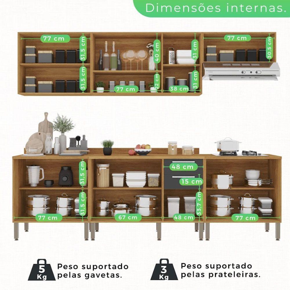 Cozinha Compacta Cooktop 12 Portas 2 Gavetas Paris Sallêto Cinamomo Com Grafite - 9