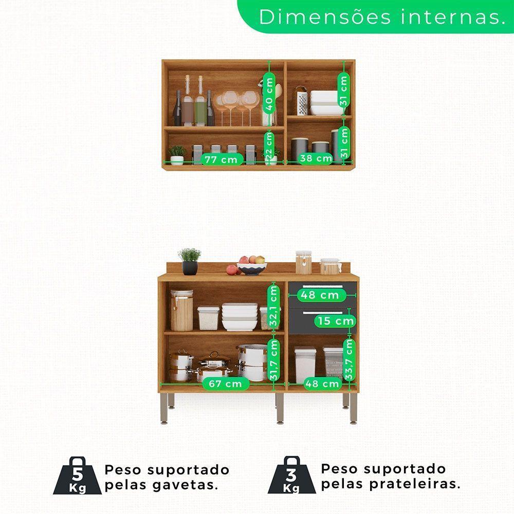 Cozinha Compacta 2 Peças 5 Portas 2 Gavetas Paris Sallêto Cinamomo Com Grafite - 6