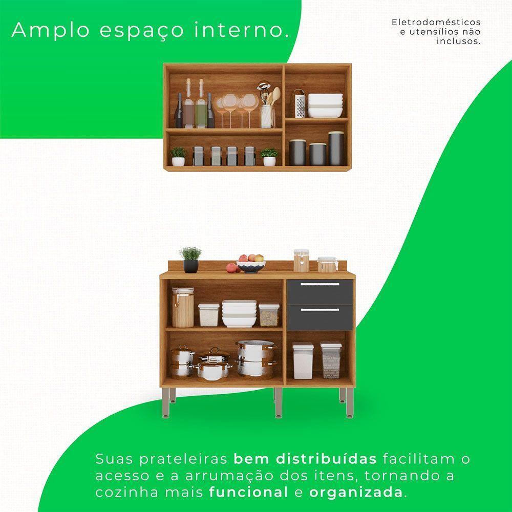 Cozinha Compacta 2 Peças 5 Portas 2 Gavetas Paris Sallêto Cinamomo Com Grafite - 7