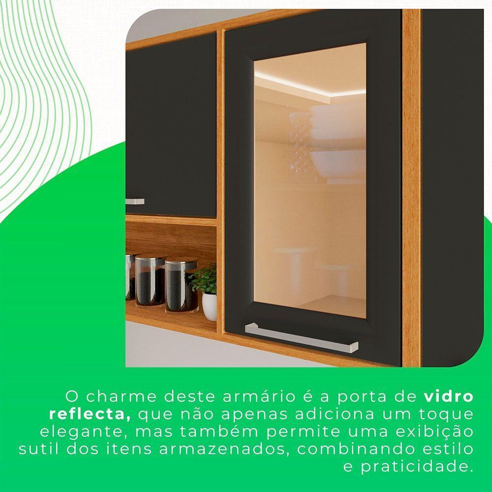 Cozinha Compacta 2 Peças 5 Portas 2 Gavetas Paris Sallêto Cinamomo Com Grafite - 9