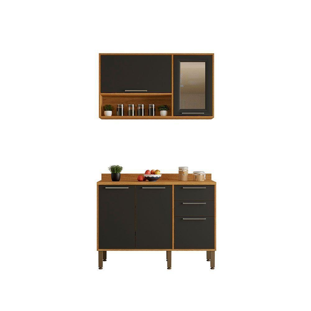 Cozinha Compacta 2 Peças 5 Portas 2 Gavetas Paris Sallêto Cinamomo Com Grafite - 10