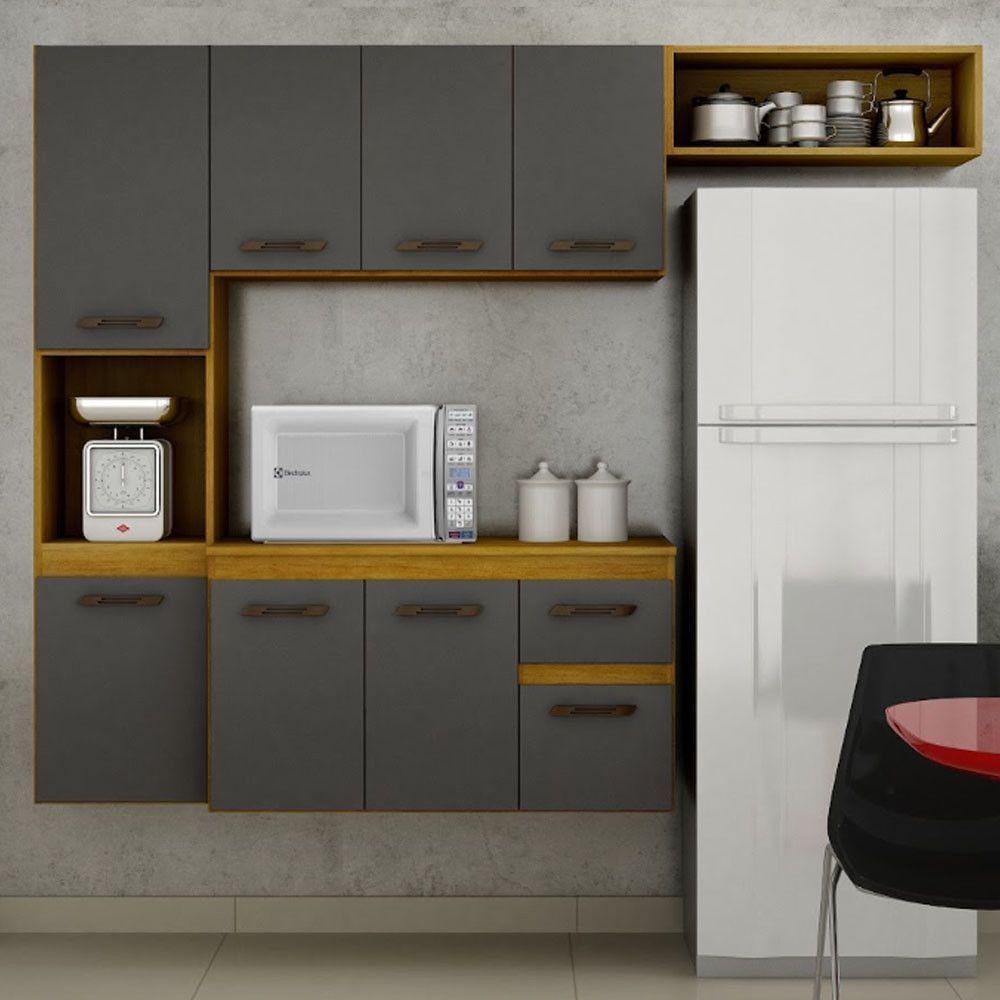 Cozinha Compacta Suspensa 8 Portas 1 Gaveta Brisa Chf Móveis Cinamomo Com Grafite - 1