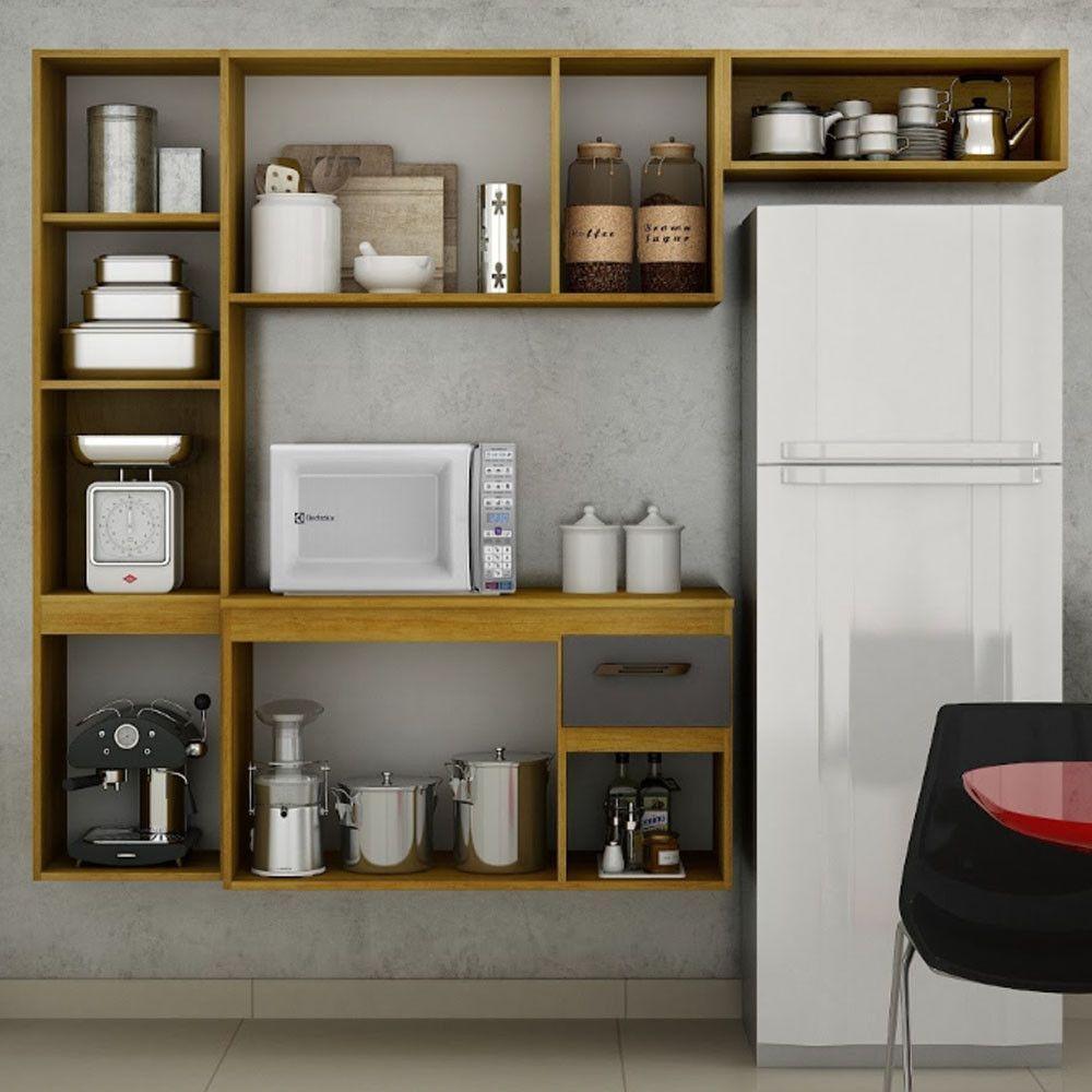 Cozinha Compacta Suspensa 8 Portas 1 Gaveta Brisa Chf Móveis Cinamomo Com Grafite - 5