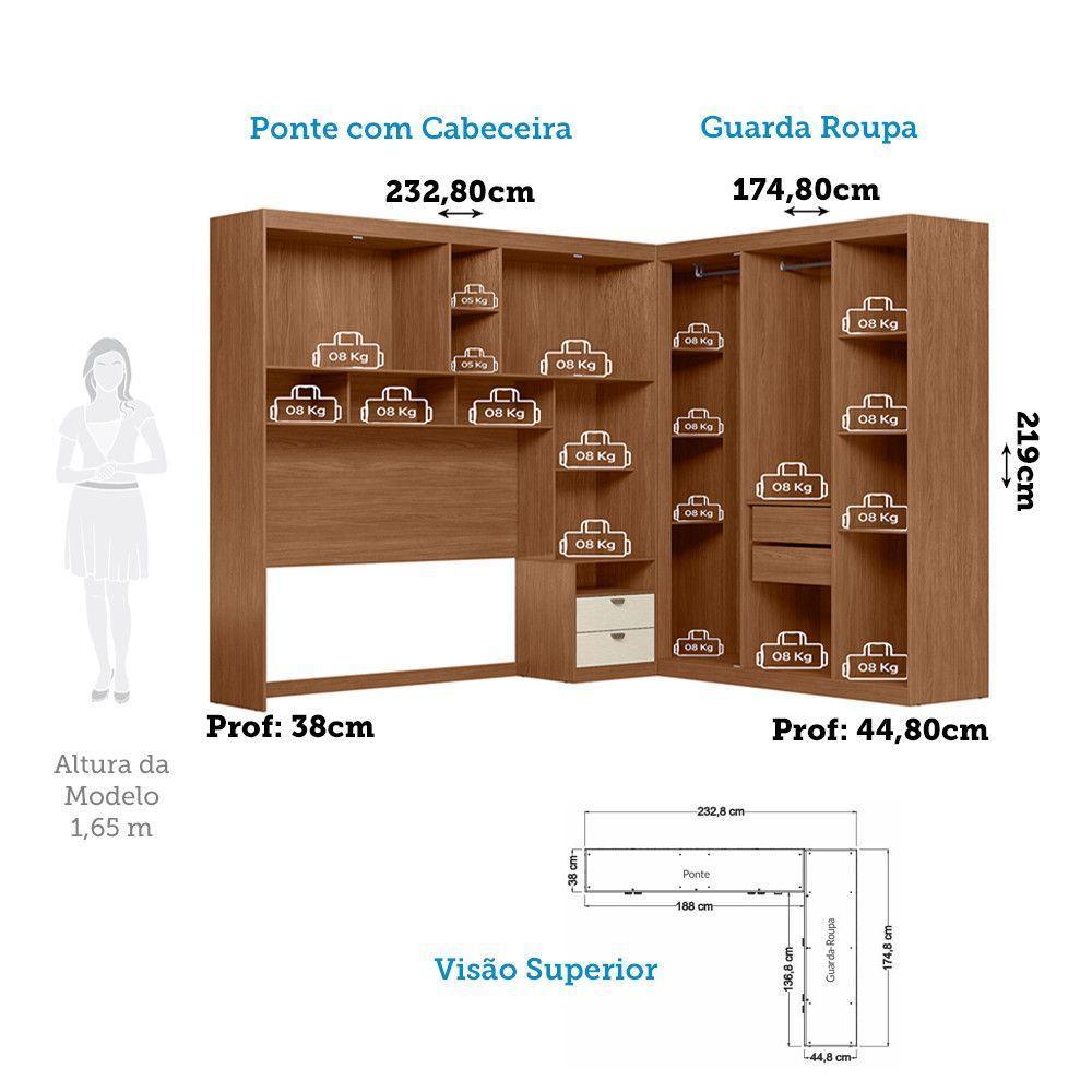 Guarda Roupas De Canto Com 7 Portas E 4 Gavetas E Cabeceira Lugano Santos Andirá Jatoba-areia - 10