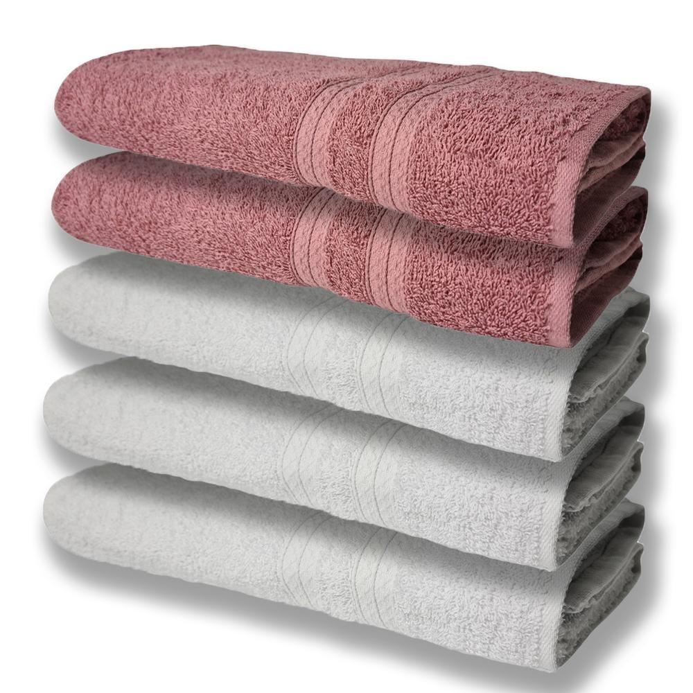 5 Toalhas Super Felpudas Grande E Grossa Algodão 80x150 Itália Soft Beka - Branco/rosê - 7