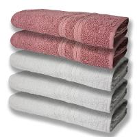 5 Toalhas Super Felpudas Grande E Grossa Algodão 80x150 Itália Soft Beka - Branco/rosê - 1